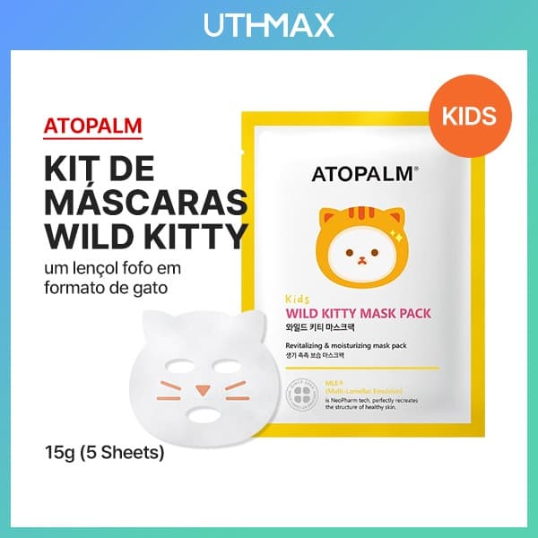 [ATOPALM] Pacote De Máscara Infantil Wild Kitty 15g x 5 Folhas