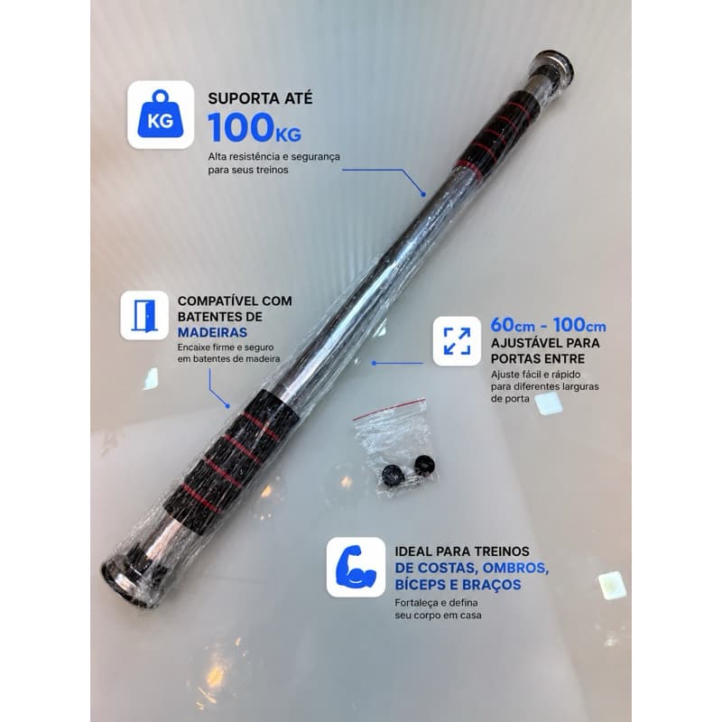 Barra Fixa de Porta Regulável para Exercícios 60 a 100 cm até 100 kg Musculação Fitness em casa