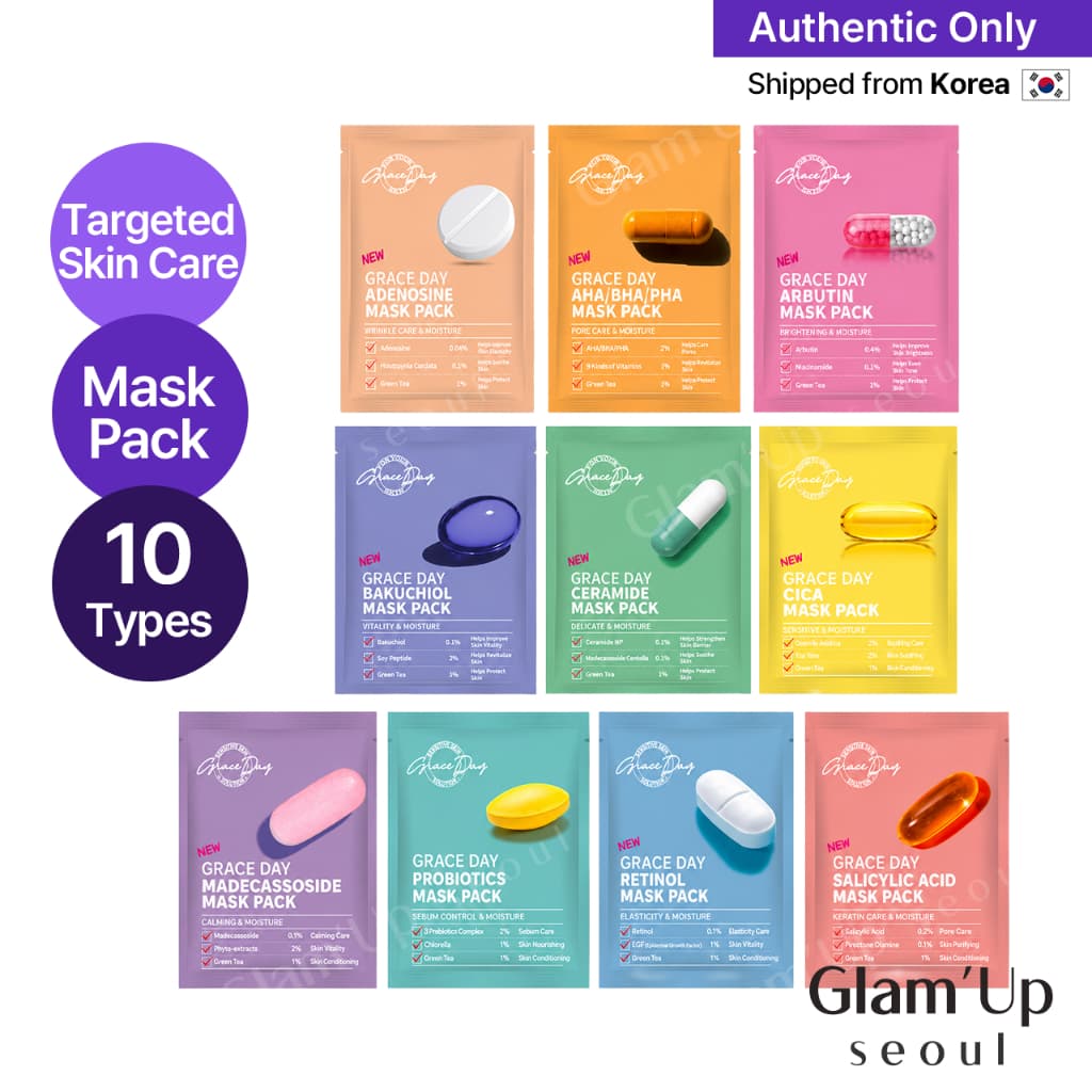 [Grace Day] Pacote De Máscara De Folha De Ampola Diária Coreana (10 Tipos) Hidratação Hidratante Adequada Para Facial De Cuidados Com A Pele