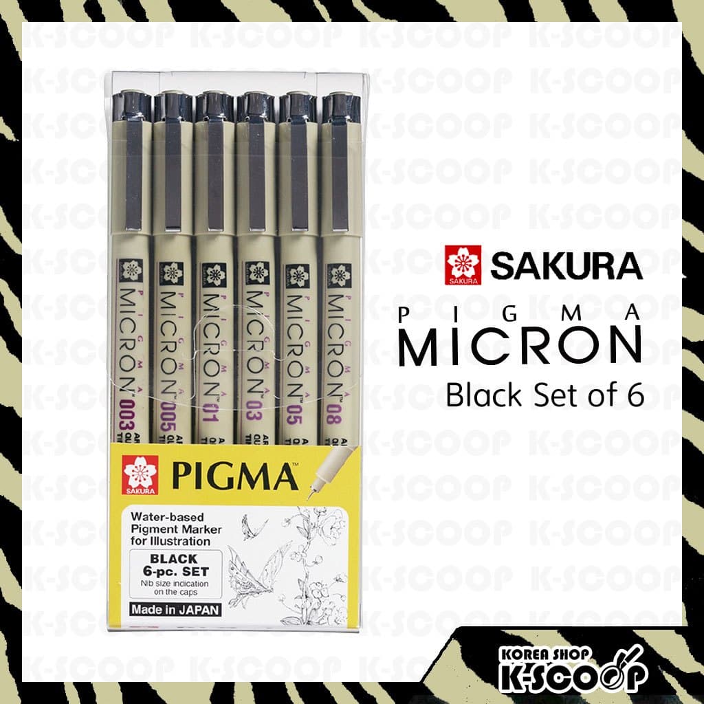 Caneta De Tinta Pigmentada SAKURA Pigma Micron Preta Conjunto De 6