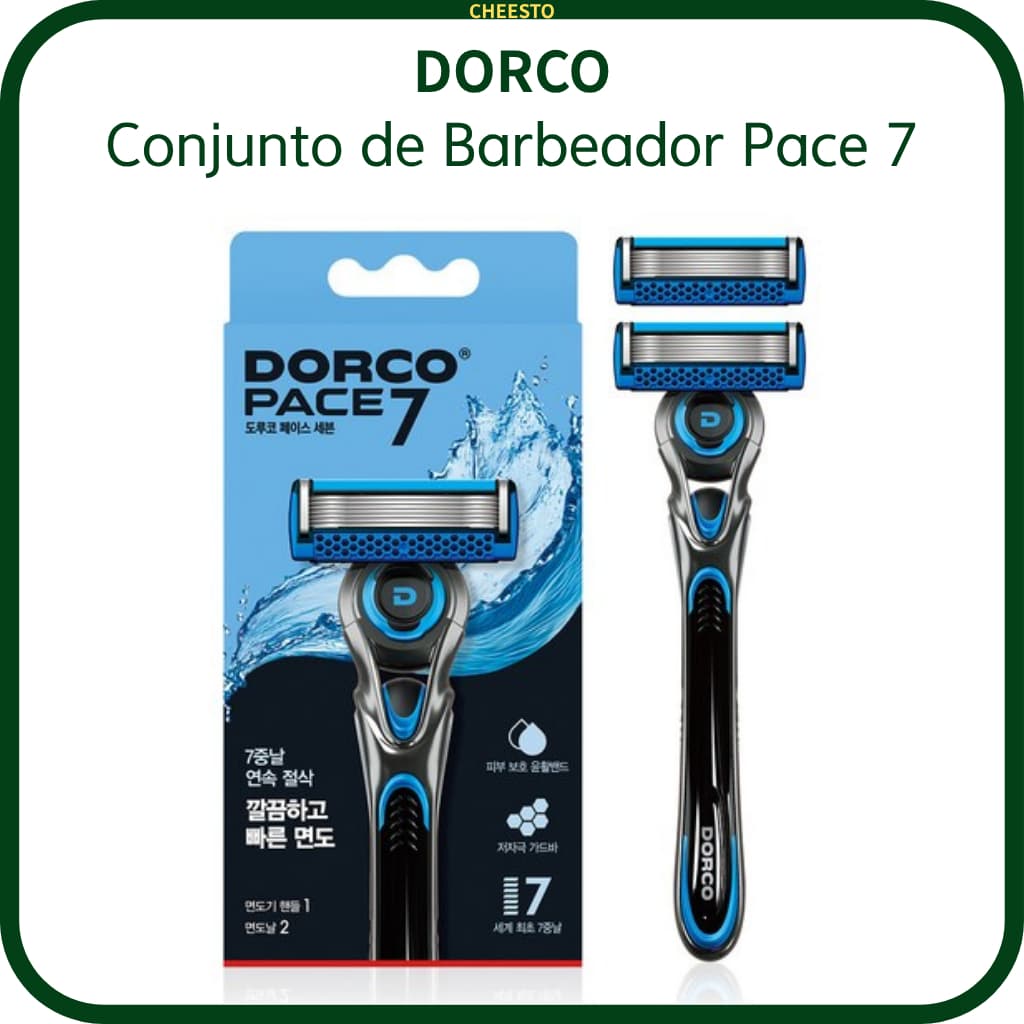 DORCO Pace 7 Barbeador – Sistema de 7 Lâminas com 1 Cabo + 2 Cartuchos, Fabricado na Coreia