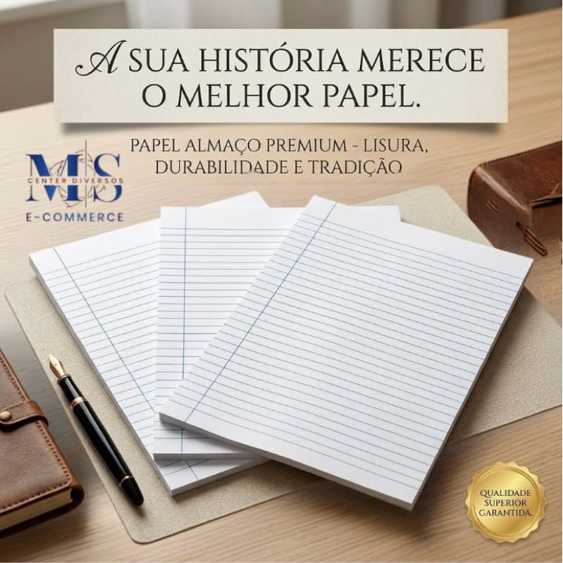 Papel Almaço Premium pautado com Margem Azul com 20, 40, 60, 100 & 200 Folhas