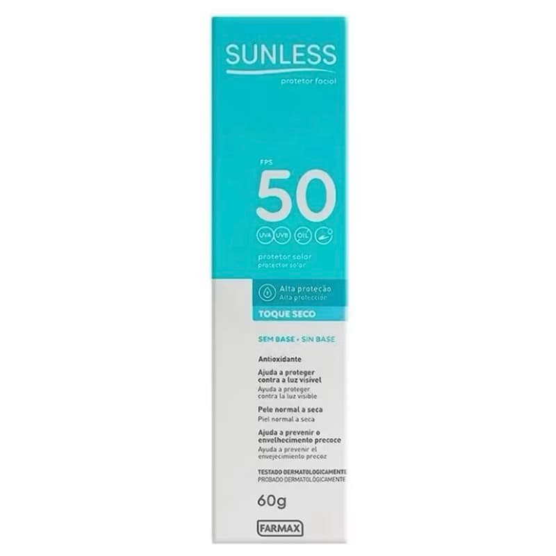 FARMAX SUNLESS PROTETOR SOLAR FACIAL TOQUE SECO FPS50 60G SEM COR