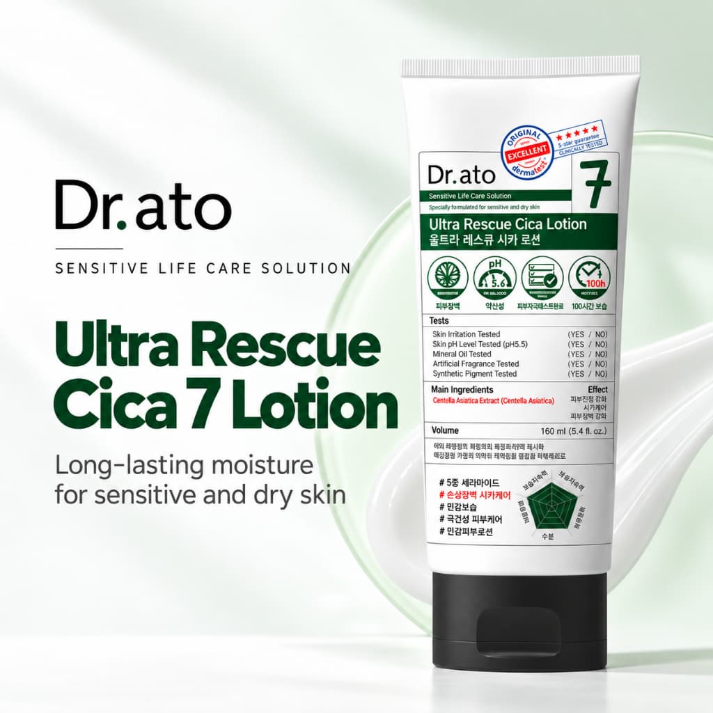[Dr.Ato] No . 7 Ultra Rescue Cica Lotion 160ml Loção Para Bebês Pele Sensível Da Coreia