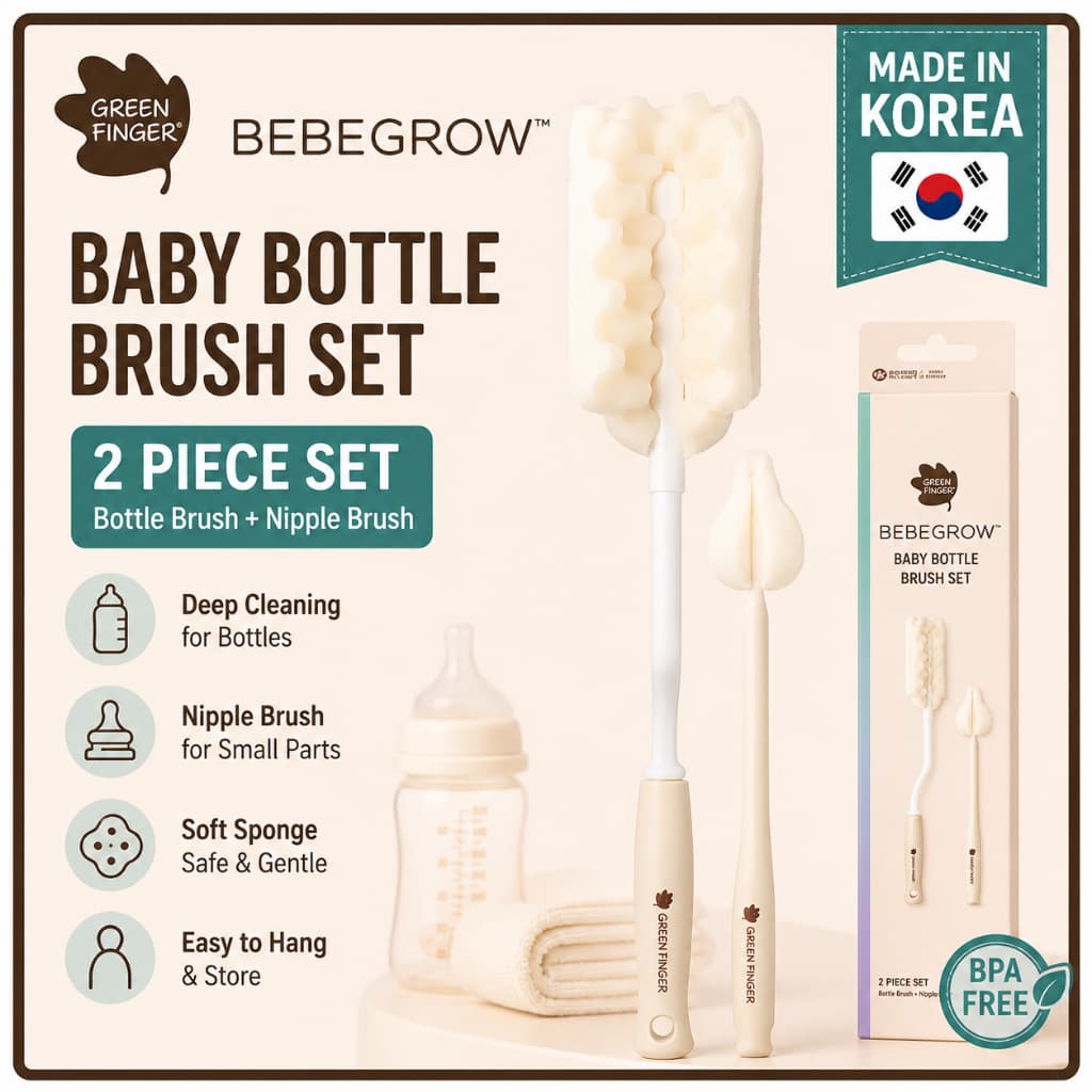 Conjunto De Escova Para Mamadeira BEBEGROW Limpeza De Mamadeiras E Mamilos Limpador De Esponja Feito Na Coreia