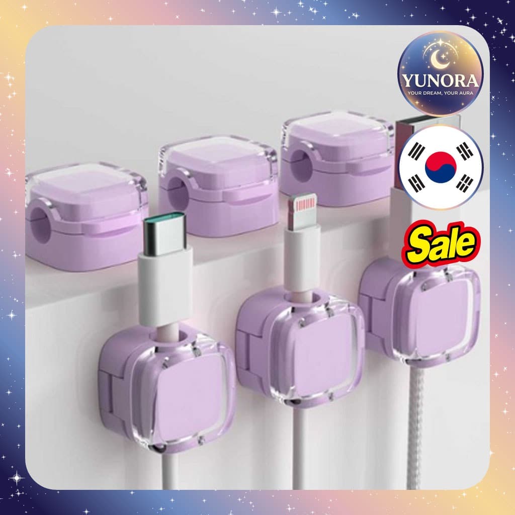 [Jurom] Organizador De Cabos Magnéticos Roxo 5 Unidades/Suporte De Cabo Coreano/Clipe De Gerenciamento De Fio De Mesa