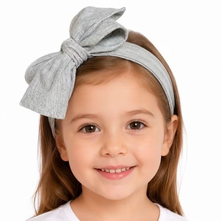 Tiara Turbante Infantil Cinza Mescla em Algodão com Laço Estruturado Várias Cores