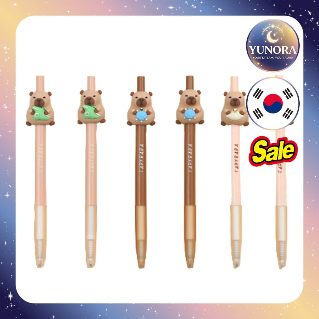 [artjoy] Caneta De Tinta Gel Capivara Click , 0.5 Mm , Cores Misturadas , Conjunto De 3/Coreana