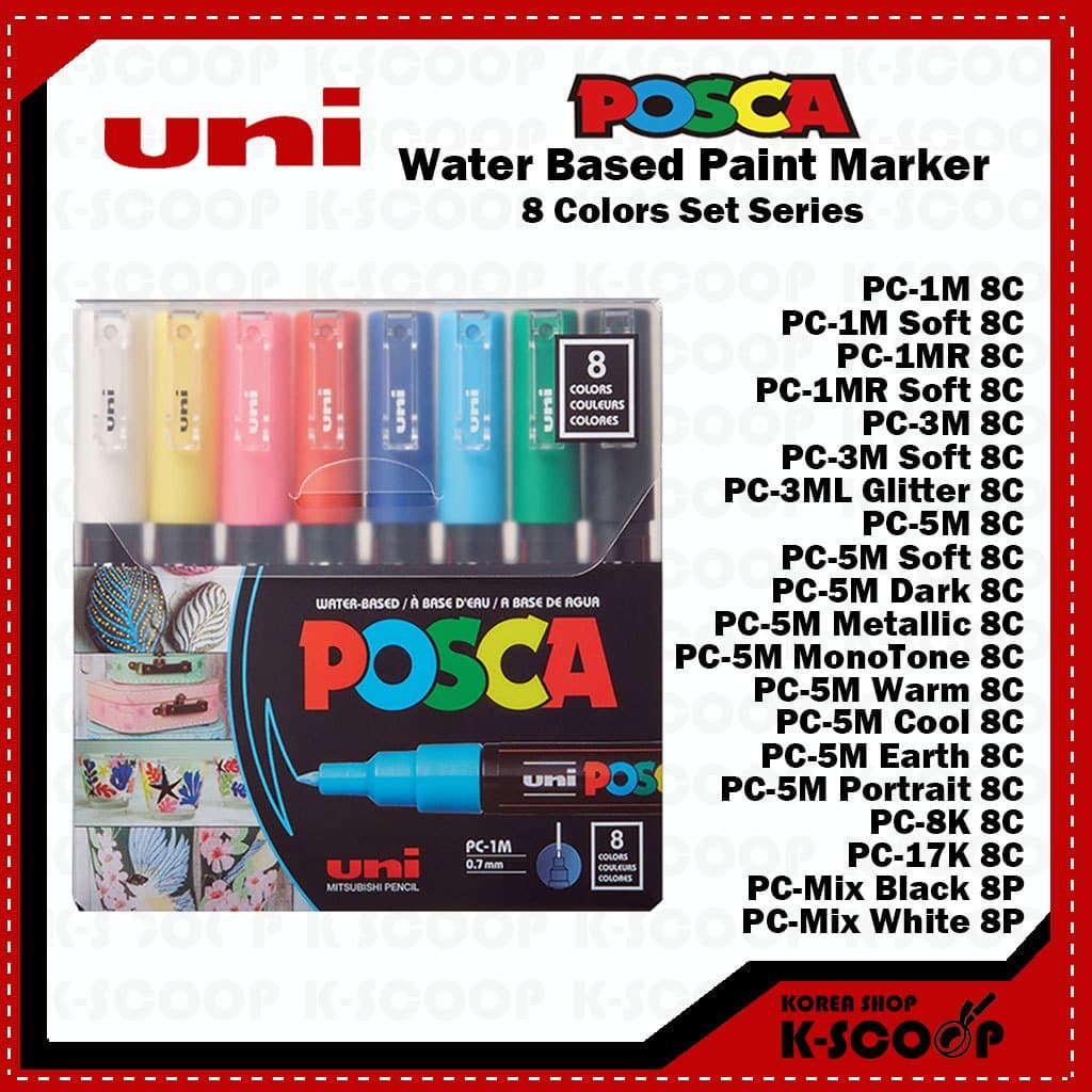 Conjunto De 8 Cores De Marcador De Tinta À Base De Água Uni POSCA-1M/1MR/3M/3ML/5M/8K/17K/Mix