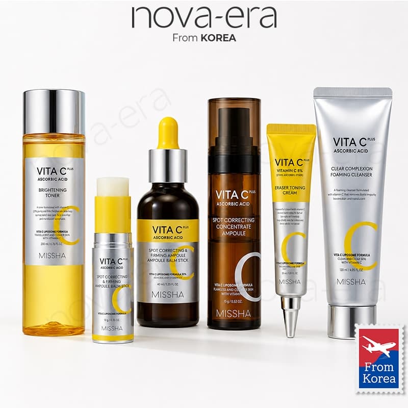 MISSHA Vita C Plus Linha de Skincare com Vitamina C Tônico Facial Ampola Creme Balm Stick Espuma de Limpeza