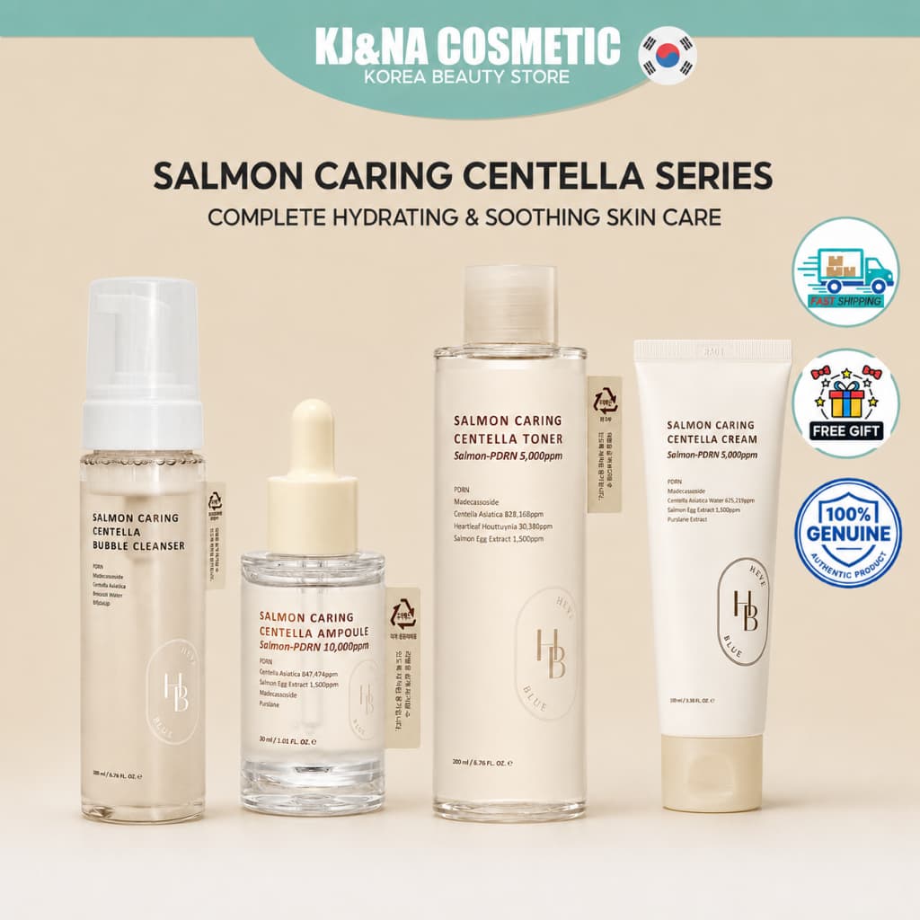 HEVEBLUE Salmão Centella Skincare Toner 200ml/Ampola 30ml/Creme 100ml/Limpador De Bolhas 200ml
