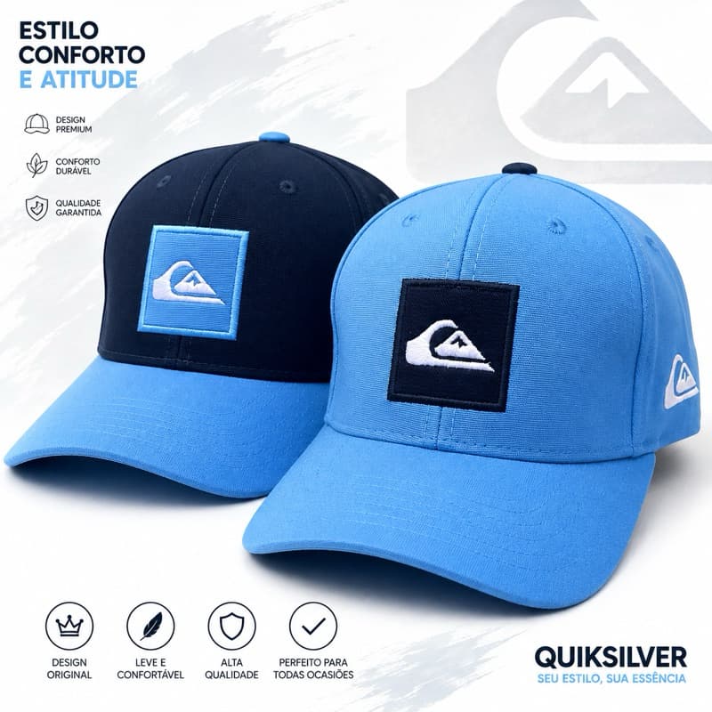 BONÉ QUIKSILVER LETREIRO MASCULINO PREMIUM ADULTO | 5 CORES | ABA CURVA | ESTILO E CONFORTO