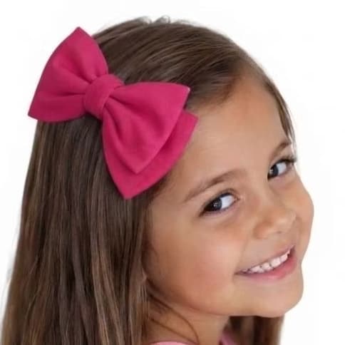 Laço Infantil Rosq  Pink Duplo Sobreposto Estruturado em Algodão no Bico de Pato 6cm