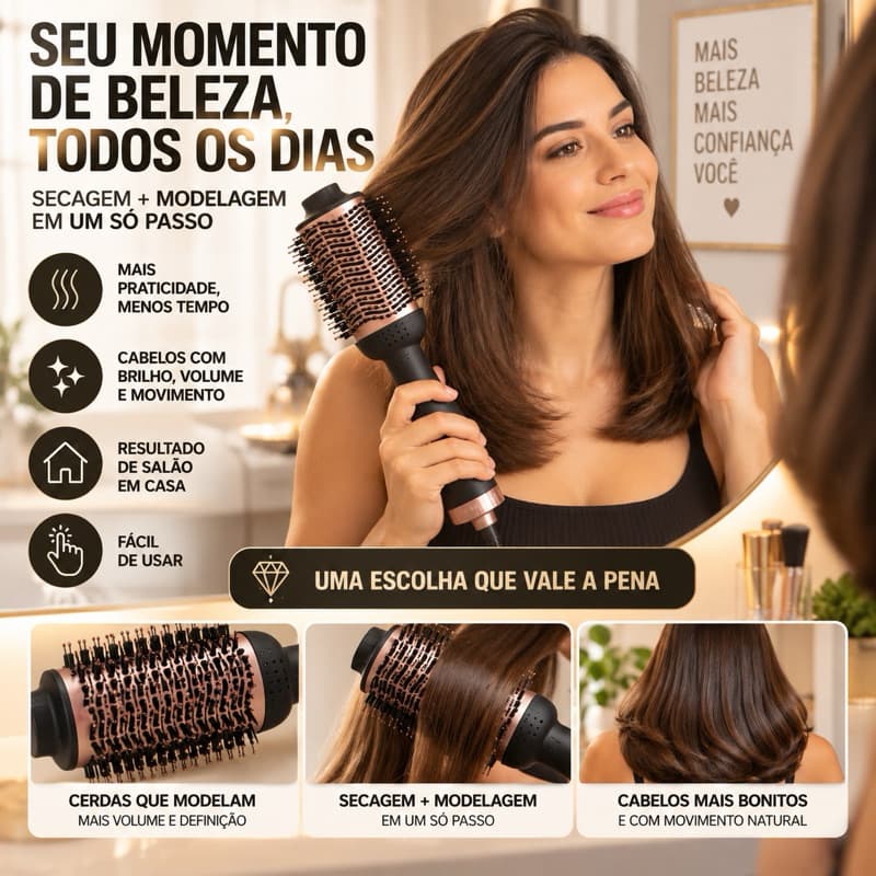 Escova Secadora 1300W Bivolt – Escova Modeladora para Cabelos com Secagem Rápida e Volume