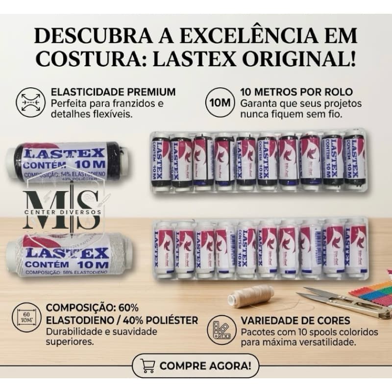 Lastex (10 MTS)-Pct C/10 Unidades Branco e Preto São José