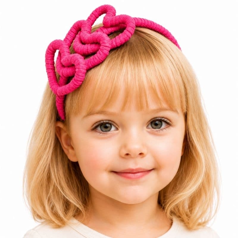 Tiara Infantil Pink Coração Estruturada em Fio de Malha