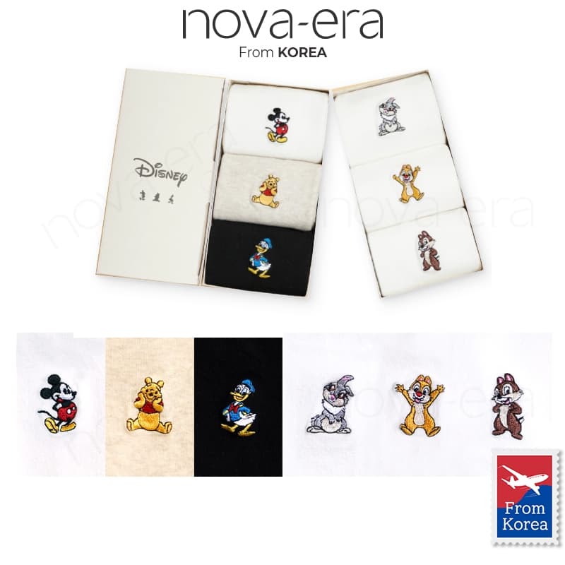 Feito Na Coreia Meias Bordadas disney Crew 3 Pares Conjunto De Presente Mistura De Algodão Roupa Casual Diária