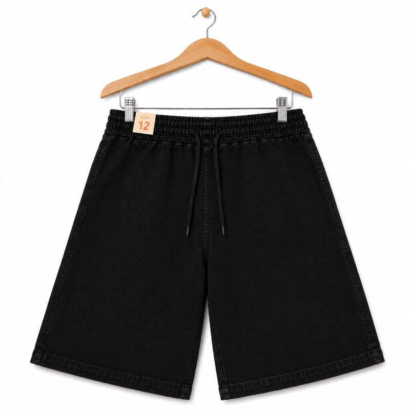 Bermuda Juvenil Menino Preta de 8 a 16 Anos Bolso Lateral Cós com Cordão Casuala