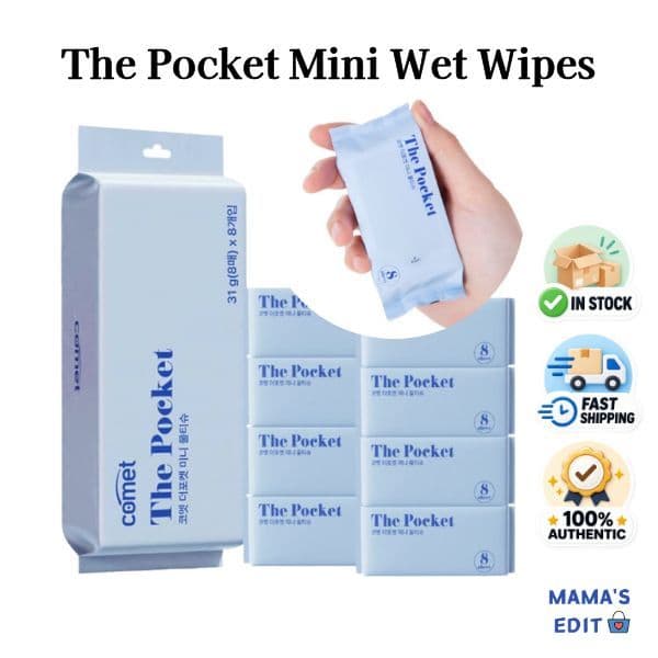 [Comet] The Pocket Mini Lenços Umedecidos 8 Folhas 8 Pacotes | Lenço Úmido Portátil Fabricado Na Coreia