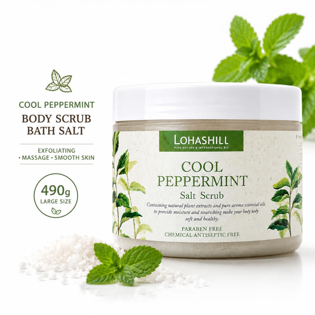 LOHASHILL Cool Peppermint Body Scrub Sal De Banho 490g Gel De Massagem Esfoliante Para Resfriamento De Cuidados Com O Co