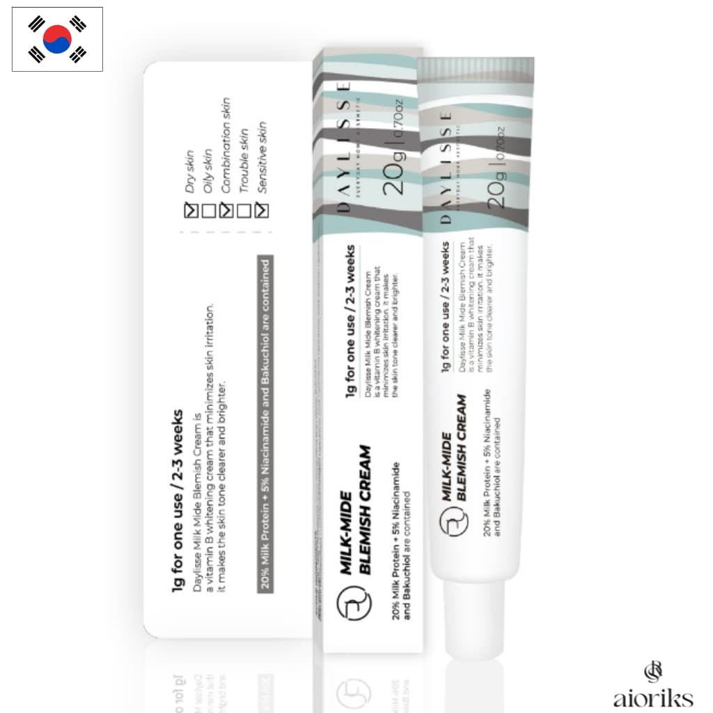 DAYLISSE Milk-Mide Blemish Cream 20g | Creme Facial Coreano com 5% Niacinamida, Bakuchiol e Proteína do Leite
