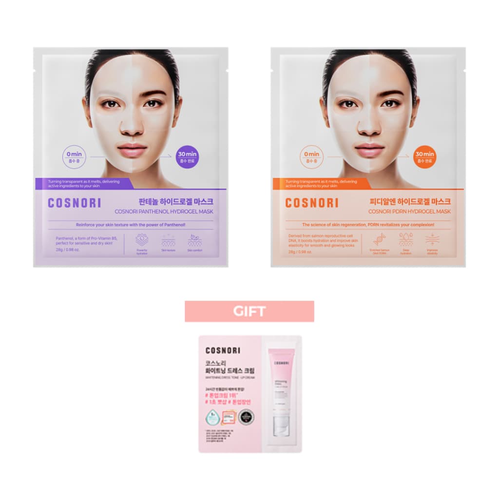 [Presente] Máscara Hidrogel COSNORI (Pantenol/PDRN) 1ea + Creme Clareador Para Vestido 1.5ml