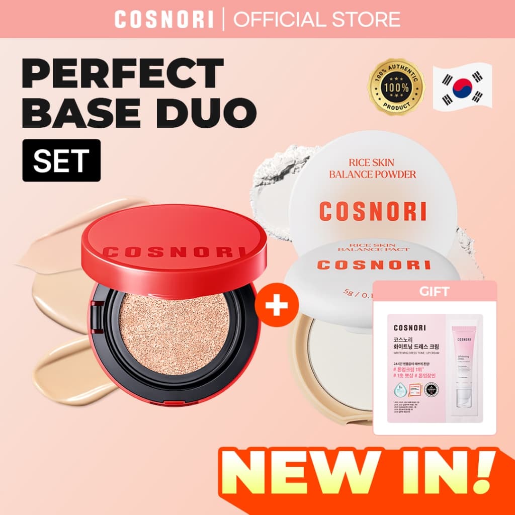 COSNORI Perfect Base Duo (Almofada De Cobertura De Ferro + Pó Ou Pacto De Equilíbrio De Pele De Arroz)