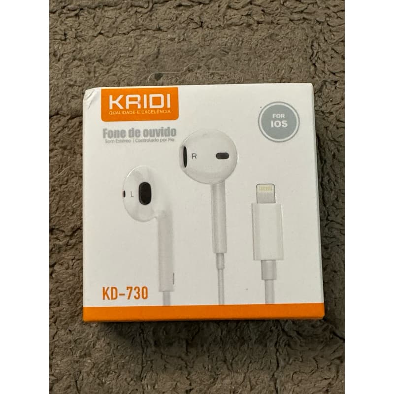 Fone De Ouvido Com Fio Para iPhone Kridi KD-730 Conector Lightning Som Estéreo Com Microfone