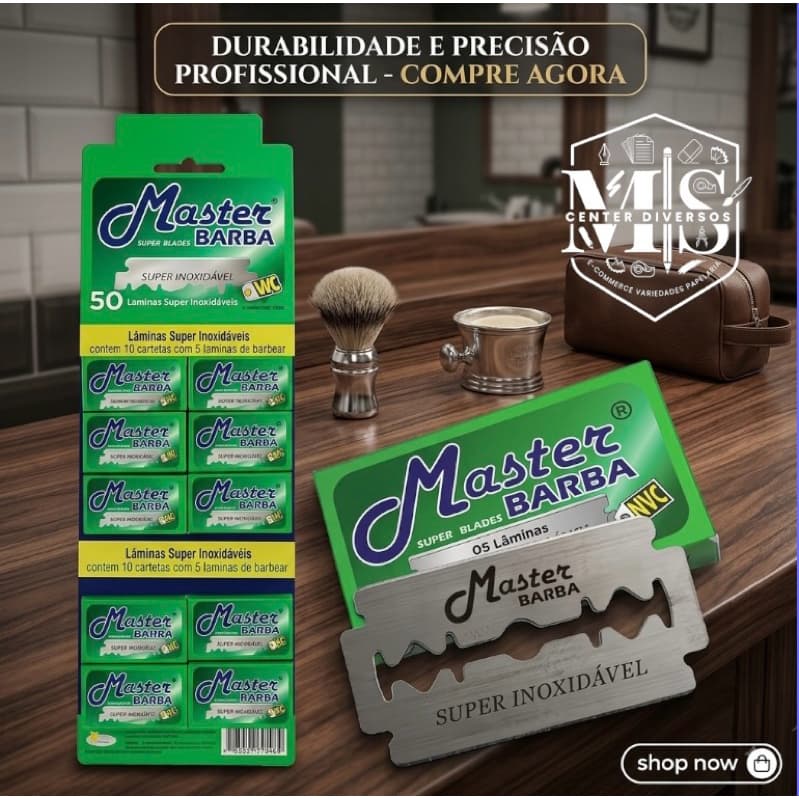 Lâmina De Barbear Inox Master Barba NVC Super Barba cartela com 50 Und Promoção