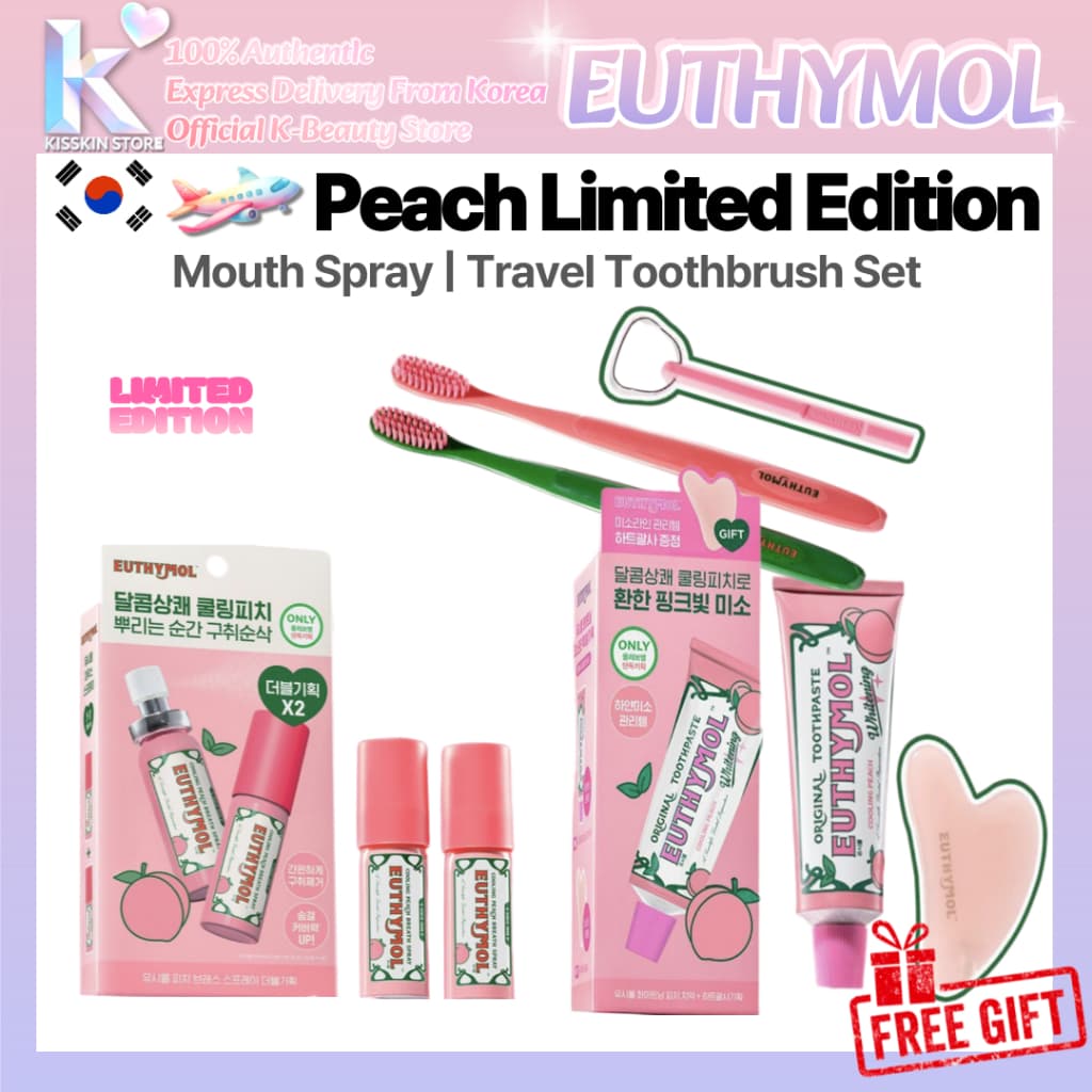 [Euthymol] Pasta De Dente Peach Edition 106g E Conjunto De Escova De Dentes De Viagem Enviado Da Coreia