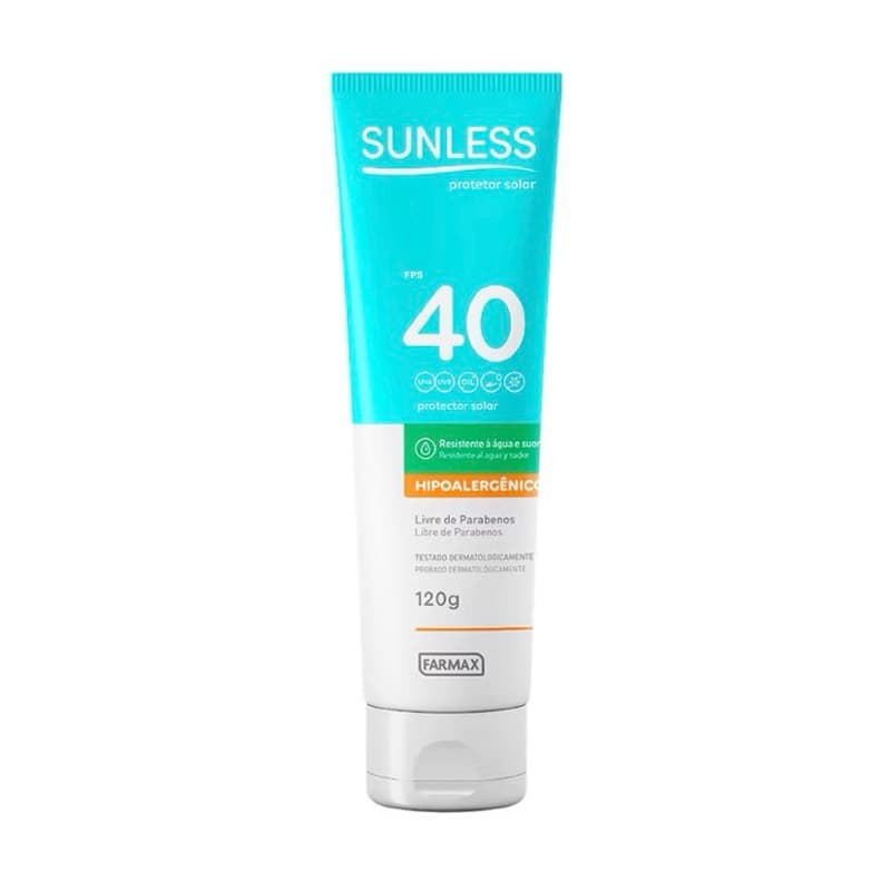 Protetor Solar Sunless farmax Toque Seco FPS40, FPS50, e FPS60 de 120g