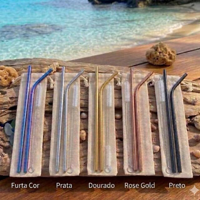Canudos em Aço Inox - Dourado, Rose Gold, Furtacor, Preto e Prata