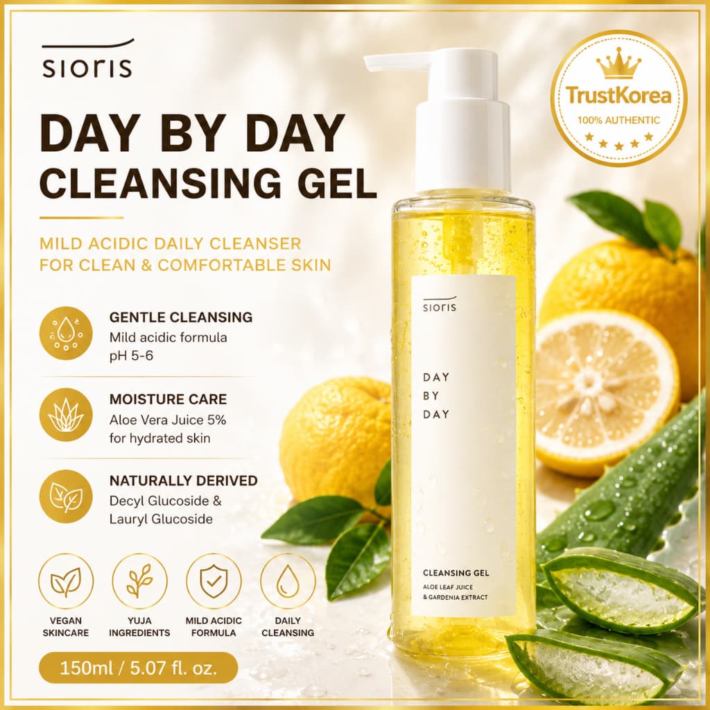 SIORIS Day By Cleansing Gel 150ml Sabonete Facial Vegano Ácido Suave Para Limpeza Diária