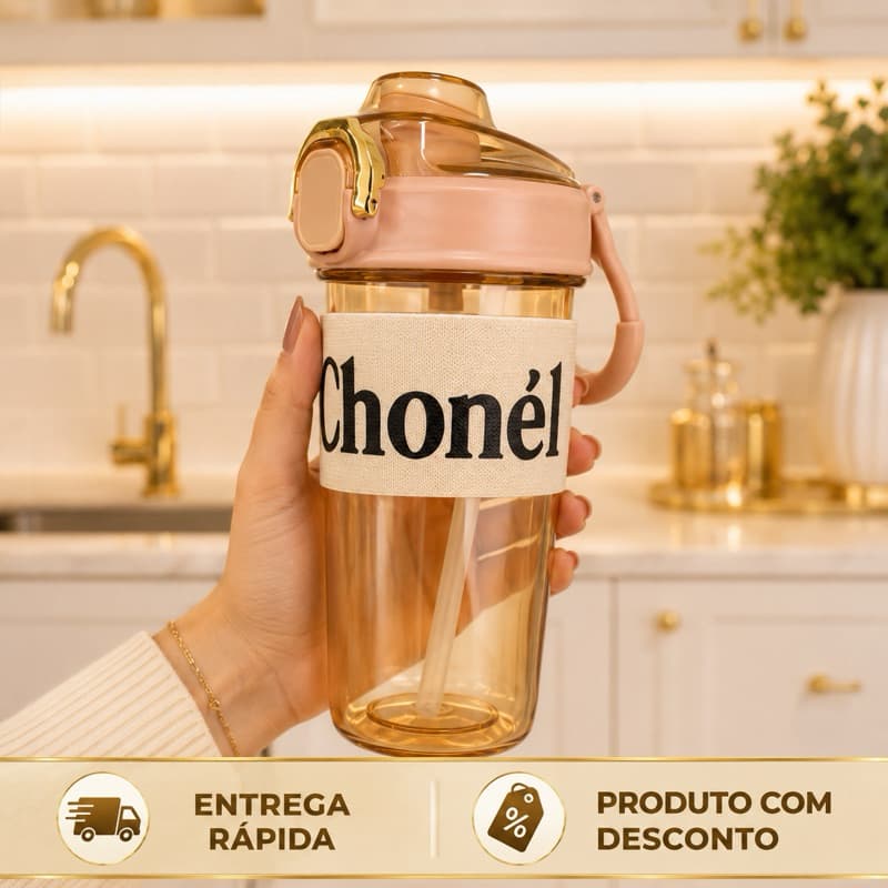 Garrafa Squeeze Feminina 700ml com Canudo, Alça e Tampa com Trava para Academia, Trabalho e Dia a Dia