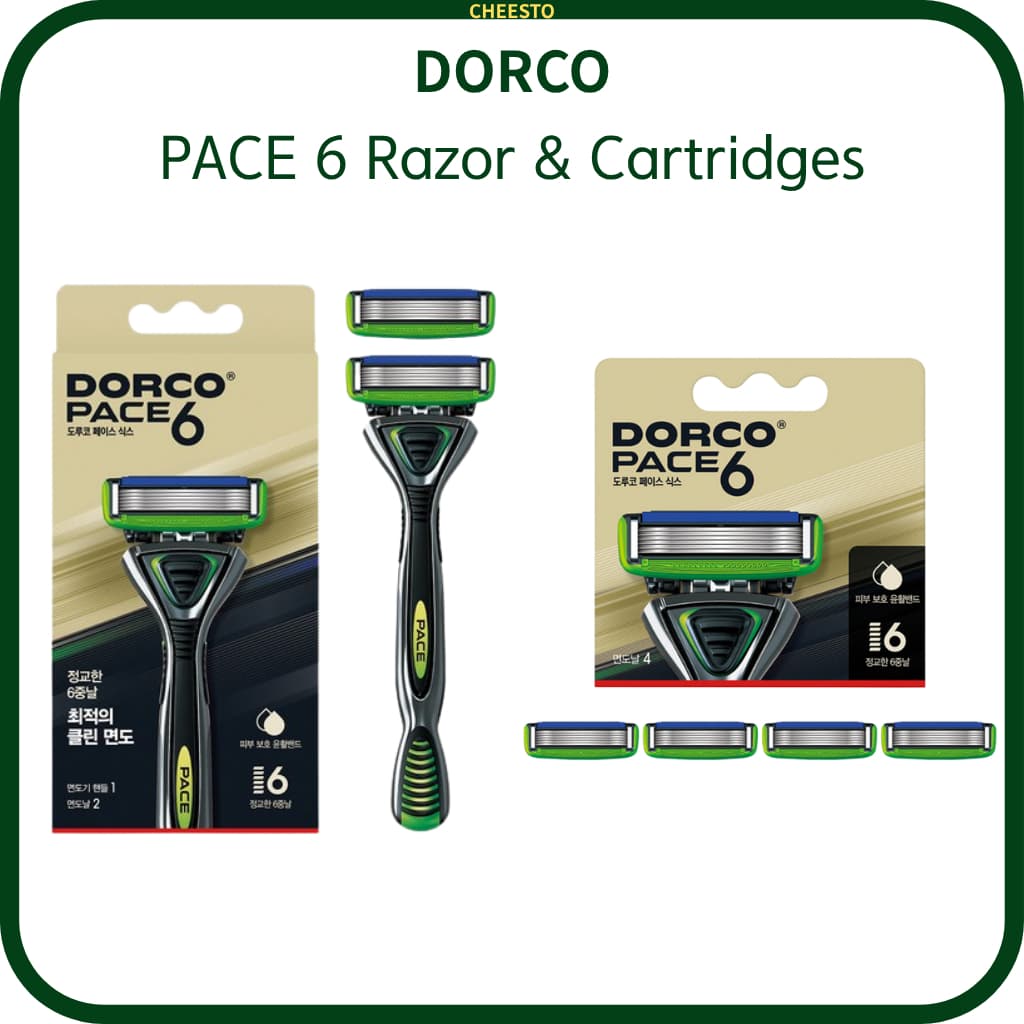 DORCO Pace 6 Barbeador – 6 Lâminas, Cabo + Cartuchos e Reposição, Fabricado na Coreia