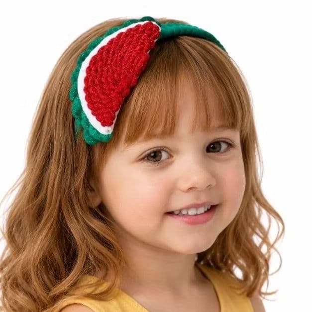 Tiara Melancia em Fio de Malha – Arco Crochê Infantil para Festa e Verão