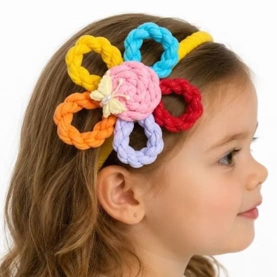 Tiara Infantil Flor de Fio de Malha - Arco Flexível Não Aperta - Várias Cores - Baby & Kids Luxo