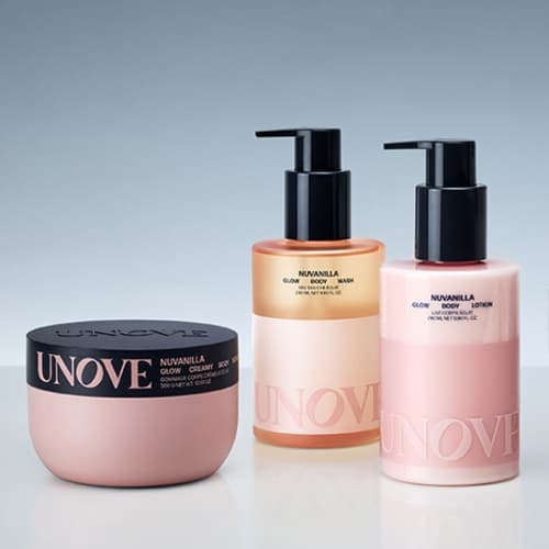 UNOVE Glow Body Care Line | Body Lotion 290ml, Body Wash 290ml, Creamy Body Scrub 300g