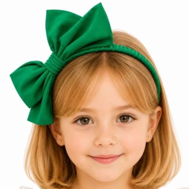 Tiara Infantil Menina Verde Bandeira Laço Grande Algodão Arco Encapado Confortável