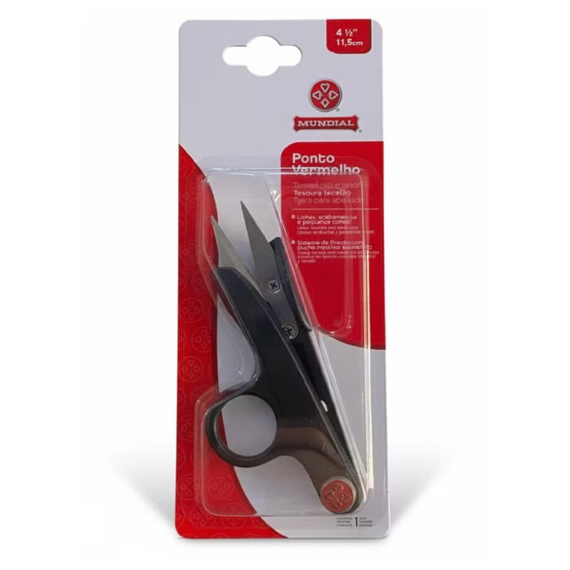 Tesoura Tecelão 601N-4.1/2 Ponto Vermelho 4 1/2" Preta Mundial