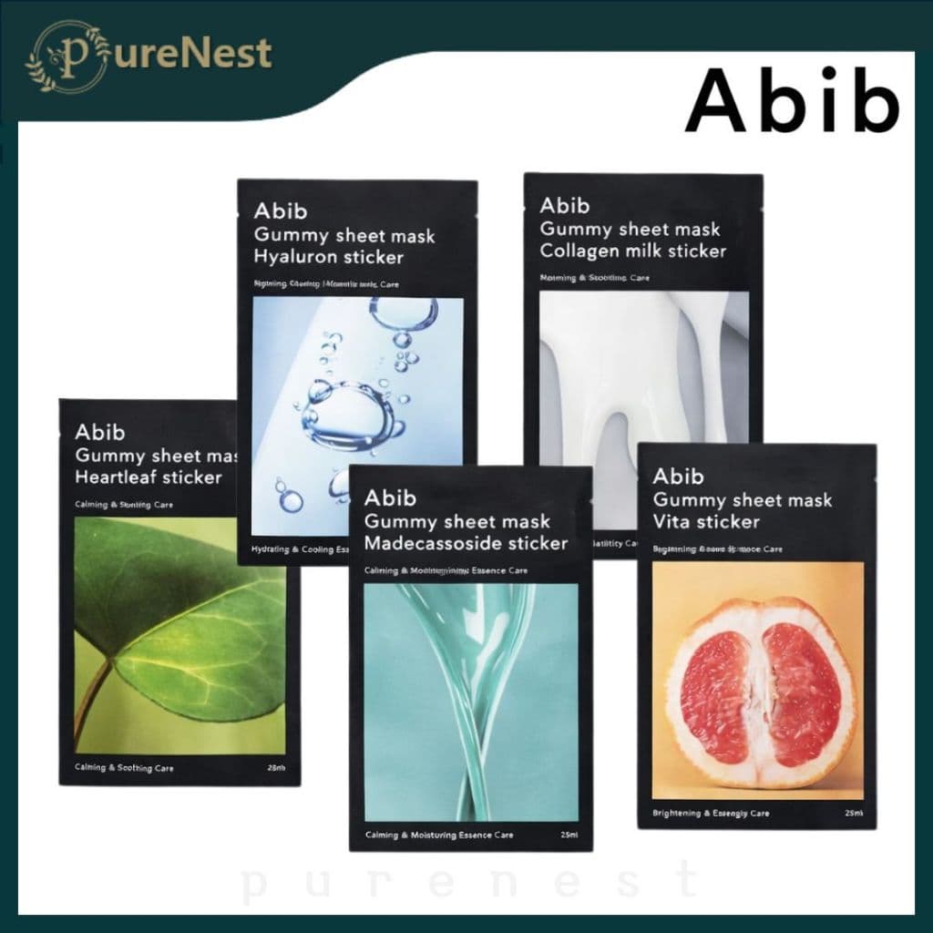 [ABIB] Máscara Facial Gummy Sheet Mask  Heartleaf / Madecassoside / Collagen Milk / Hyaluron / Vita Sticker  27ml (1un)