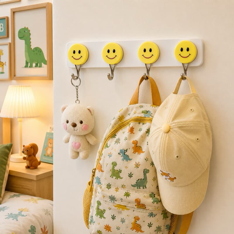 Gancho Adesivo Smile Kit 4 Ganchos Toalha Roupas Chaves Organizador Parede Infantil Cozinha Banheiro Sem Furadeira