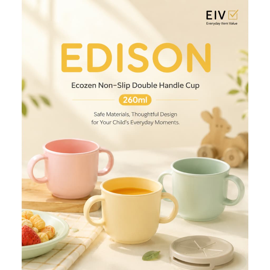 ⭐ EDISON Copo De Treinamento Com Alça Dupla Antiderrapante Ecozen 260ml Para Bebês E Crianças Pequenas Feito Na Coreia