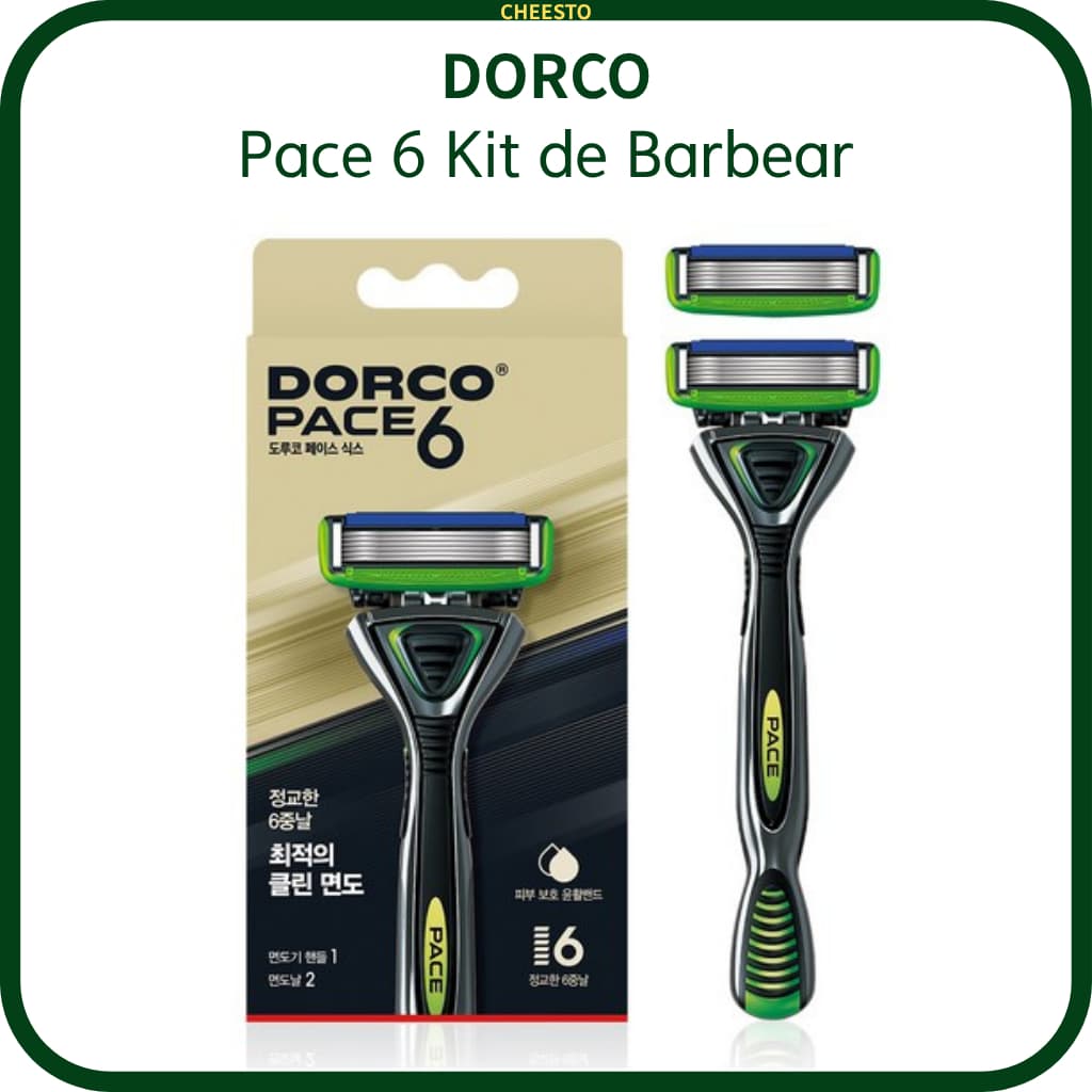 DORCO Pace 6 Kit de Barbear – Barbeador de 6 Lâminas com 1 Cabo + 2 Cartuchos, Fabricado na Coreia