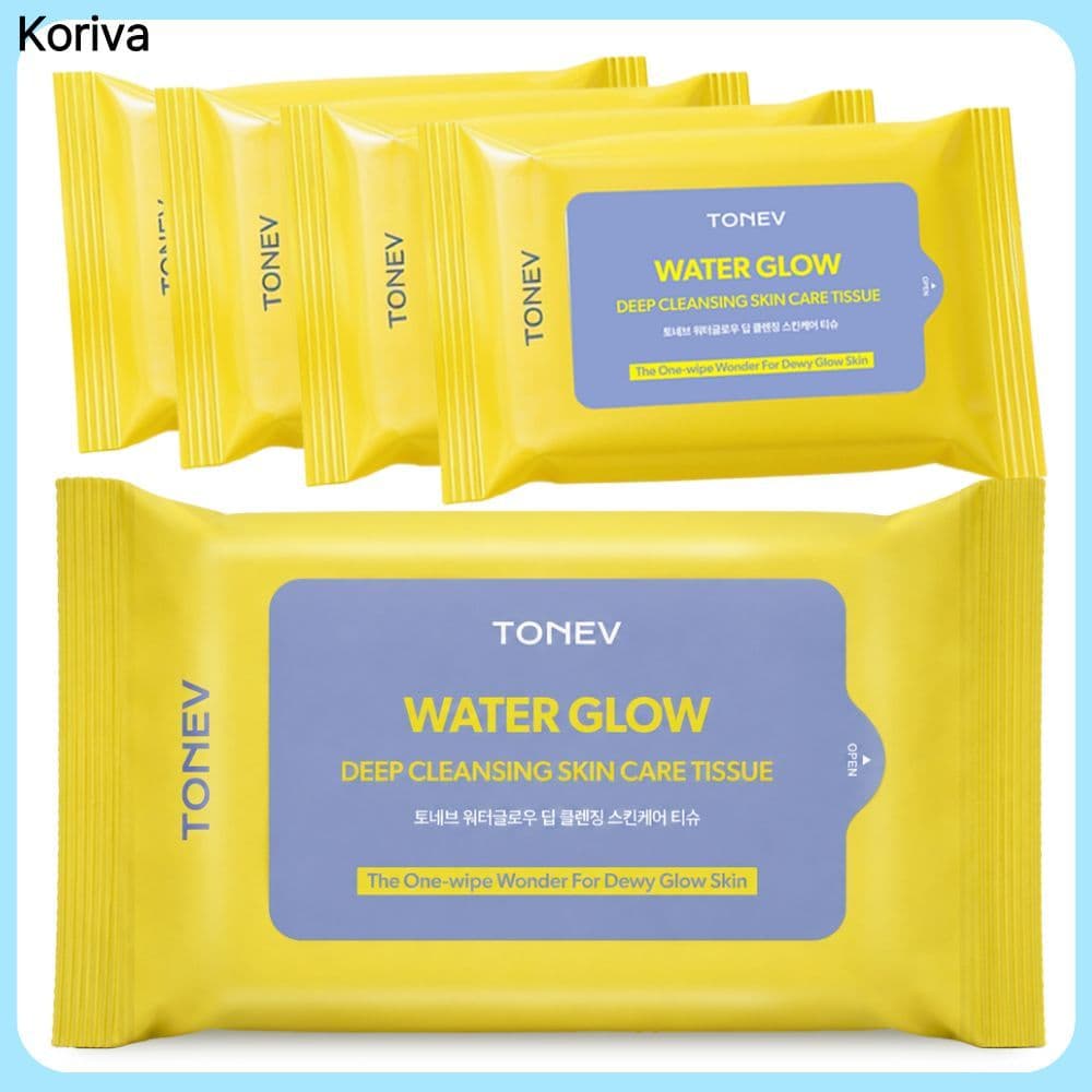 Toneve Water Glow Limpeza Profunda Tecido Para Cuidados Com A Pele 15 Folhas x 5 Pacotes Toalhetes De Facial Cosméticos