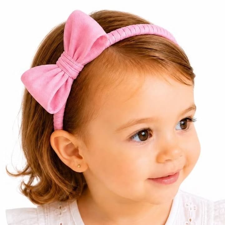 Tiara Arco Infantil Menina com Laço Estruturado Rosa em Malha de Algodão.Várias Cores