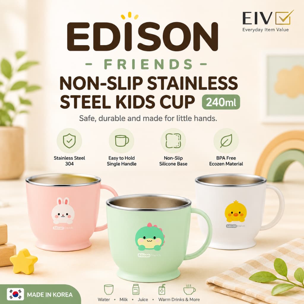 ⭐ Edison Copo Infantil Antiderrapante De Aço Inoxidável Para Amigos , 240ml , Alça Ecológica Dupla , De Treinamento Bebê