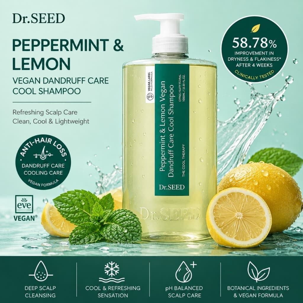 Dr.SEED Peppermint & Lemon Vegan Caspa Care Cool Shampoo 1000ml Refrescante Para Cabelo Cuidados Com O Couro Cabeludo