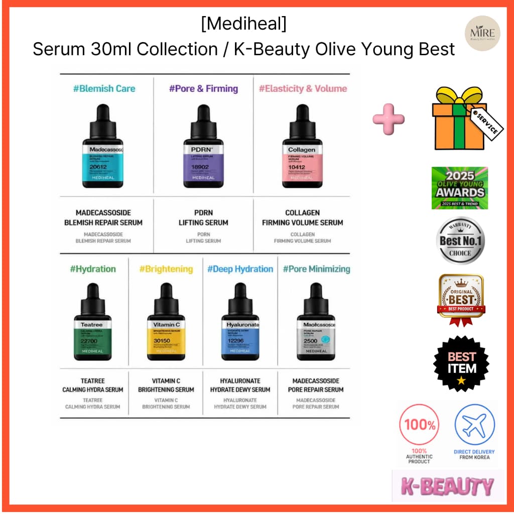 [Mediheal] Coleção De Soros/Madecassoside PDRN Tea Tree Ácido Hialurônico Vitamina C/K-Beauty Olive Young Best