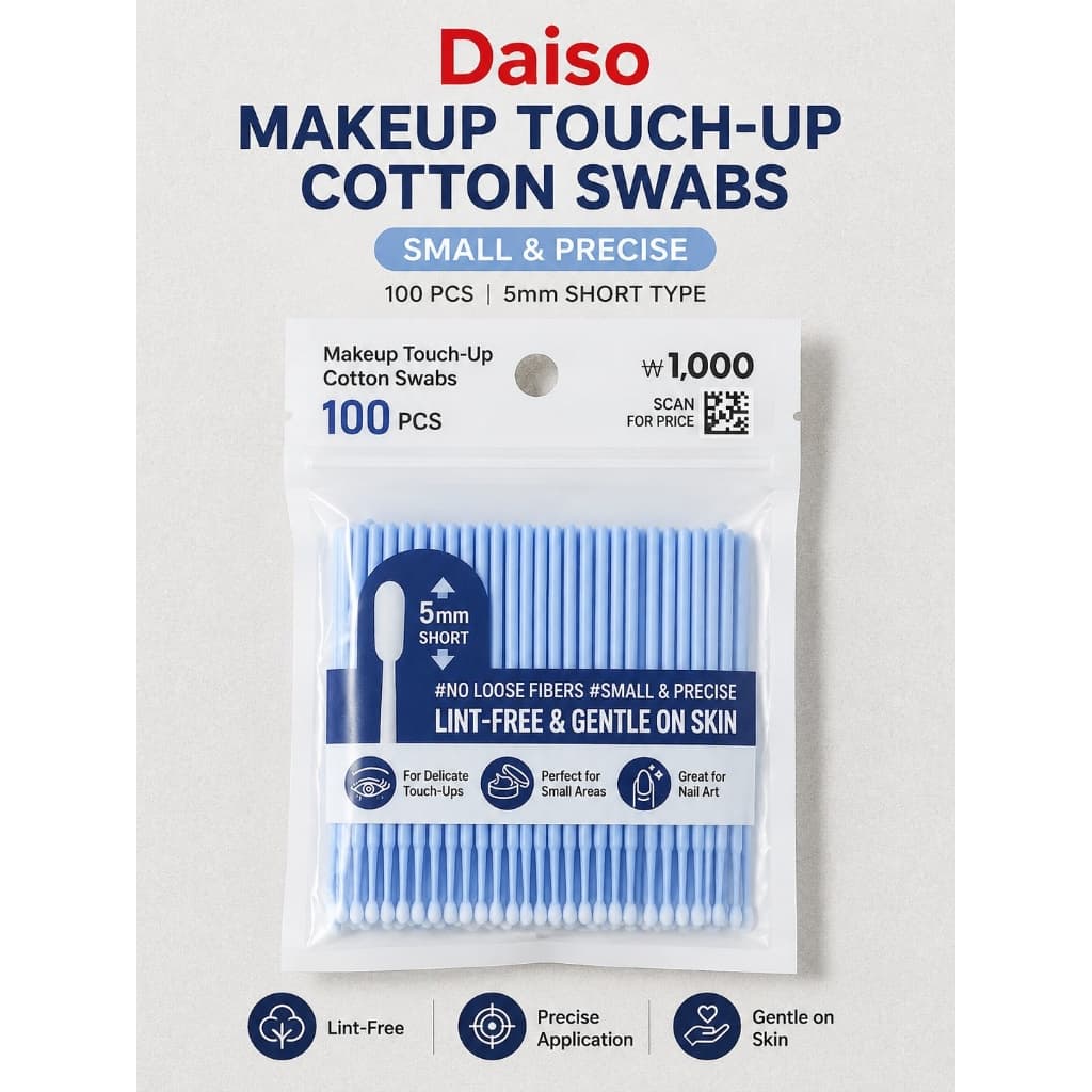 [Daiso] Cotonete Corretor De Maquiagem Descartável Tipo Curto 100 Unidades De Bastão De Algodão De Retoque De Precisão
